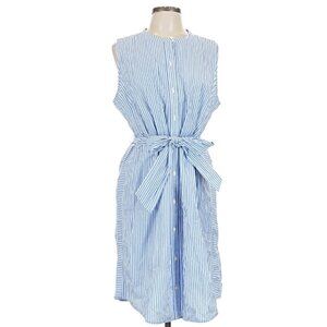 J Crew Striped Waist Tie Button Down Sleeveless Shirt Dress in Blue and White